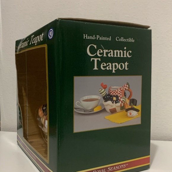 Vintage SNOWMAN Royal Seasons Teapot Red&White Checkered Scarf Red RobinBird - Picture 11 of 13